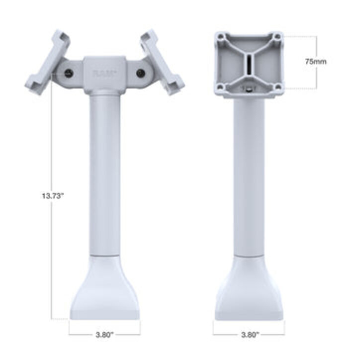 RAM MOUNT Pied RAM Mounts (35,6 cm) - deux supports VESA pivotants à 180° de 75x75 mm, gris clair