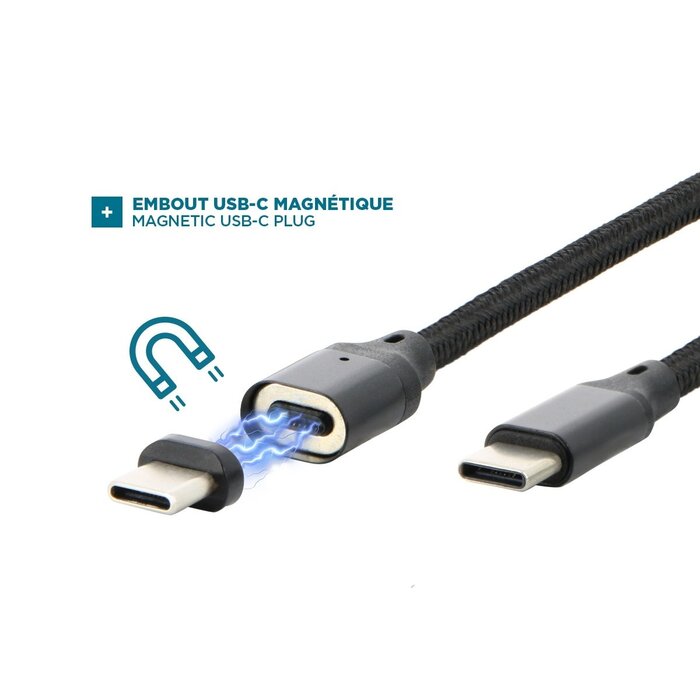 MOBILIS Câble USB-C magnétique de 2 mètres, puissance 60W - MOBILIS