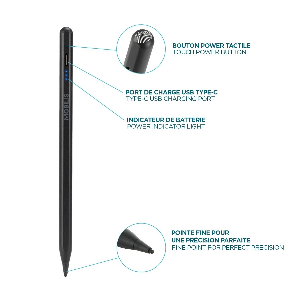 MOBILIS Stylet Actif Universel pour Tablette MOBILIS - Précision et Autonomie