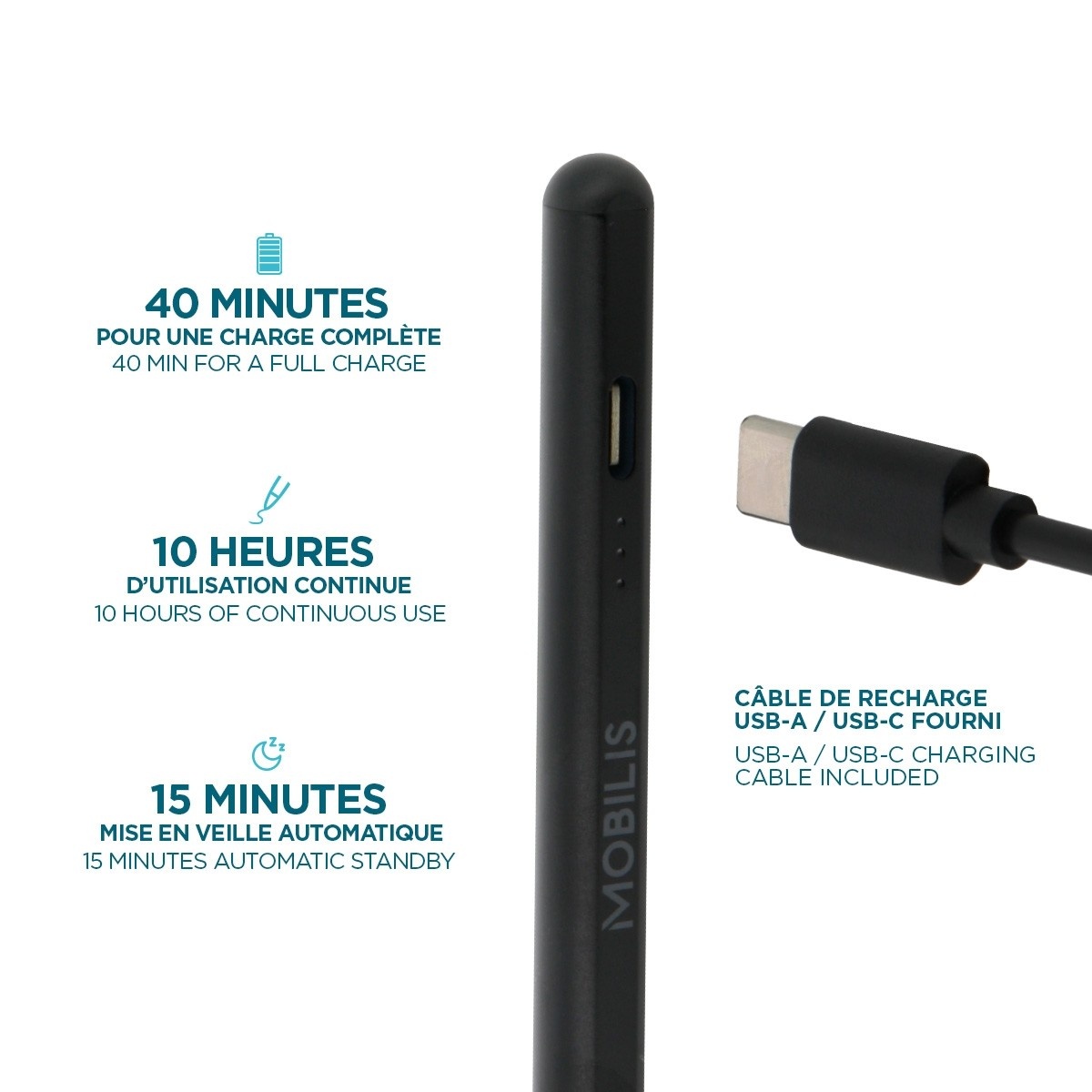 MOBILIS Stylet Actif Universel pour Tablette MOBILIS - Précision et Autonomie