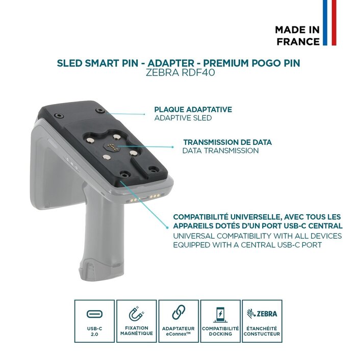MOBILIS Adattatore Smart Pin Energia Mobile per Zebra RFD40 Sled