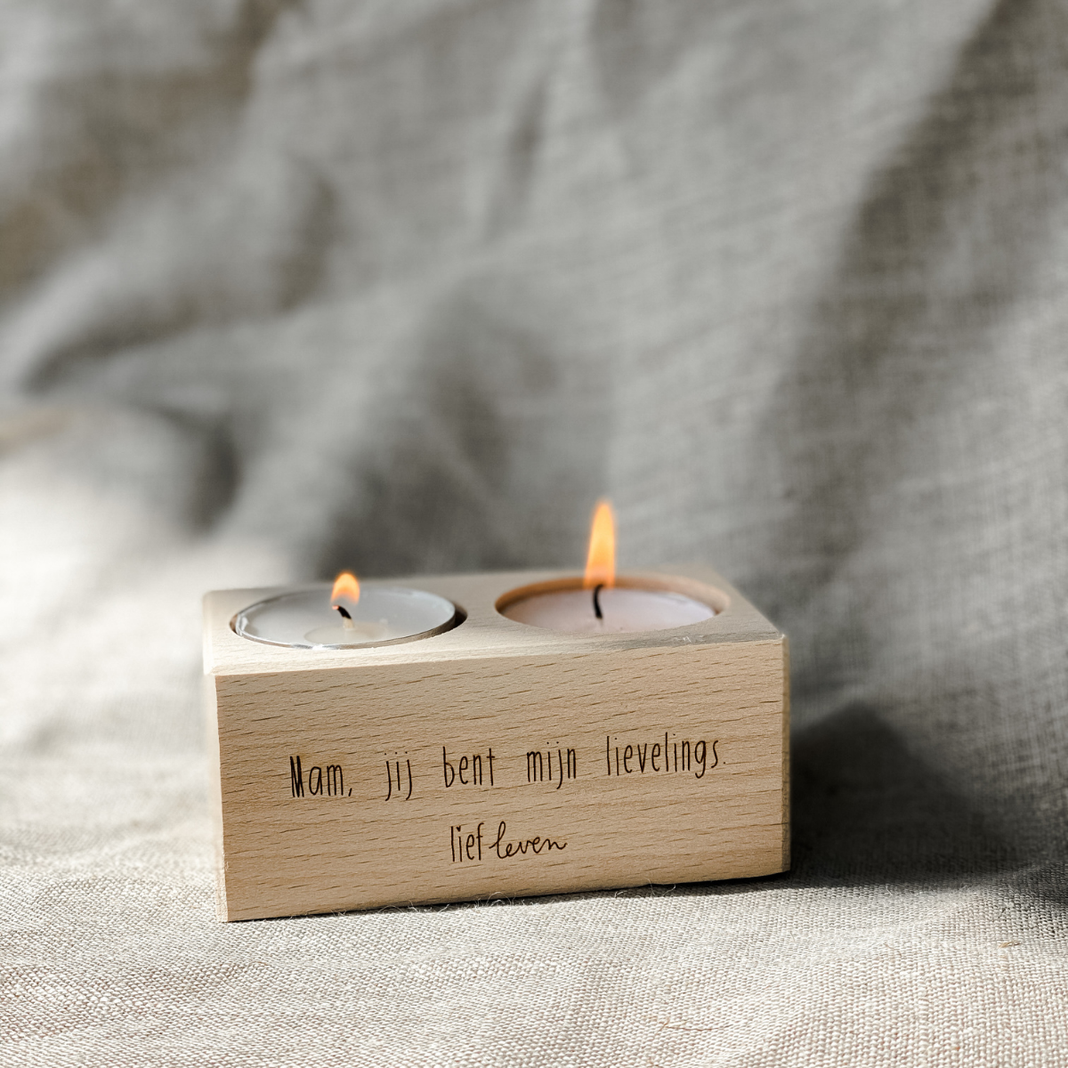 Waxinelichthouder hout • Mama lievelings