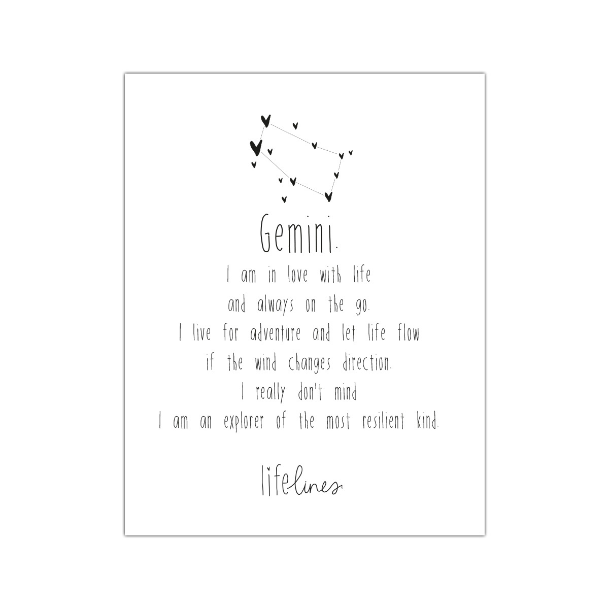 Lief Leven | Mini Poster - Sterrenbeeld Gemini - Engels