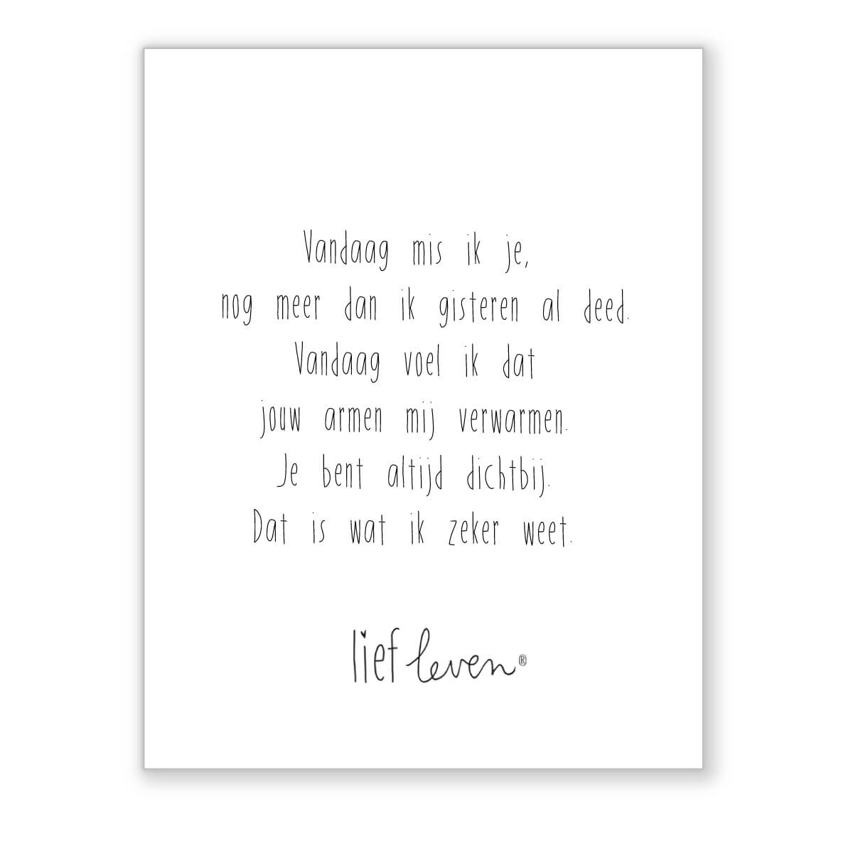 Lief Leven | Mini Poster - Vandaag mis ik je