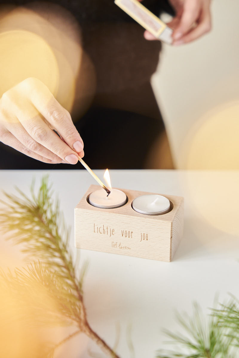 Waxinelichthouder Hout • Lichtje voor jou