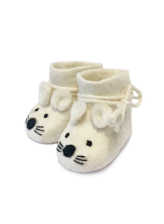 Babyslofjes van vilt "muis" wit