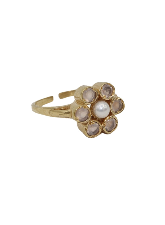 Vintage gold Ollie flower  pink chalcedony - A la Collection