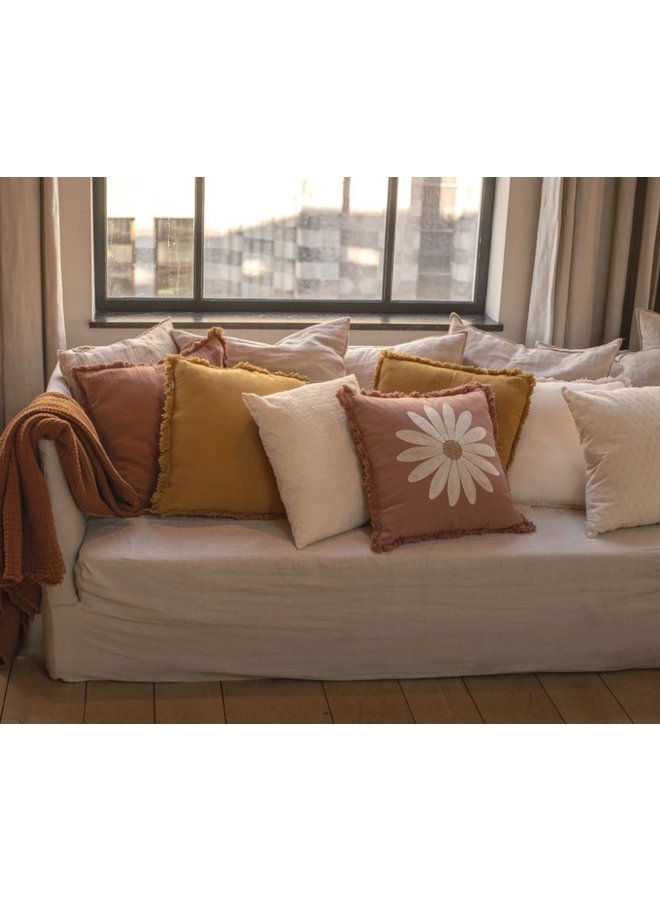 Fringe cushion cotton linen mustard - A la Collection