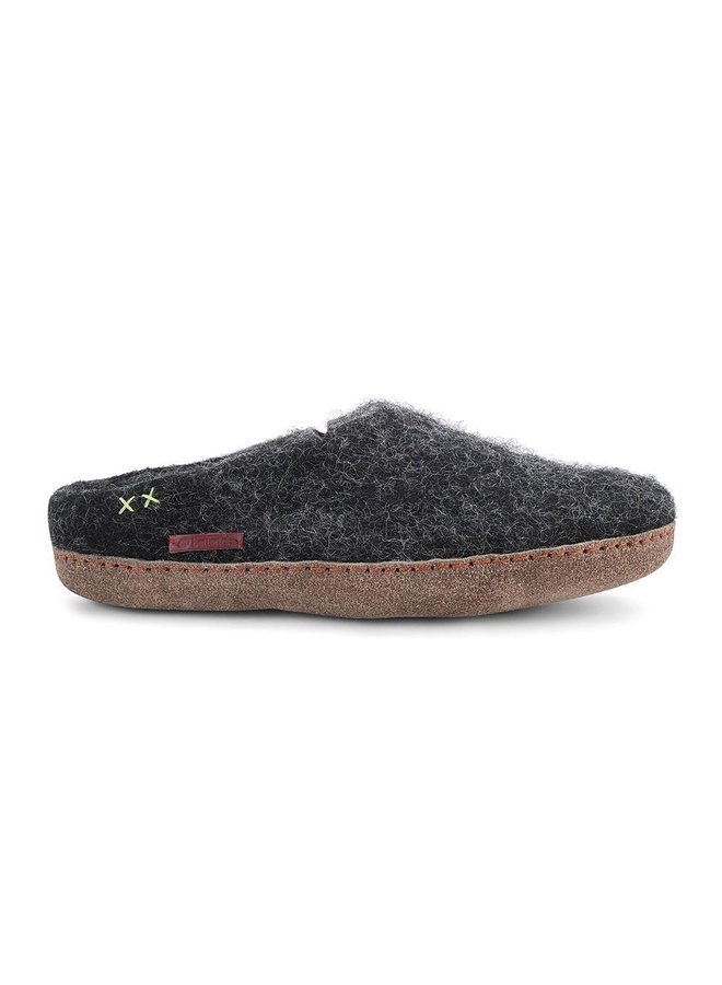 Wollen pantoffel met suede zool