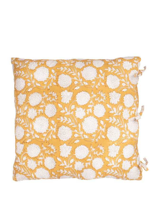 Cushion cover block print mustard - excl. kussen