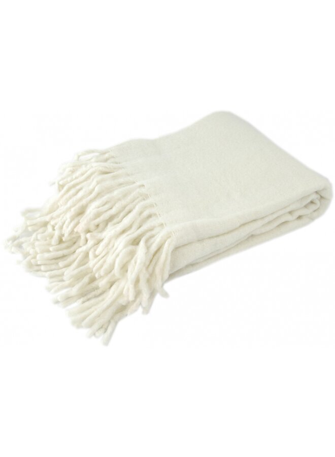 Throw with fringes 130 cm x 170 cm. Ecru