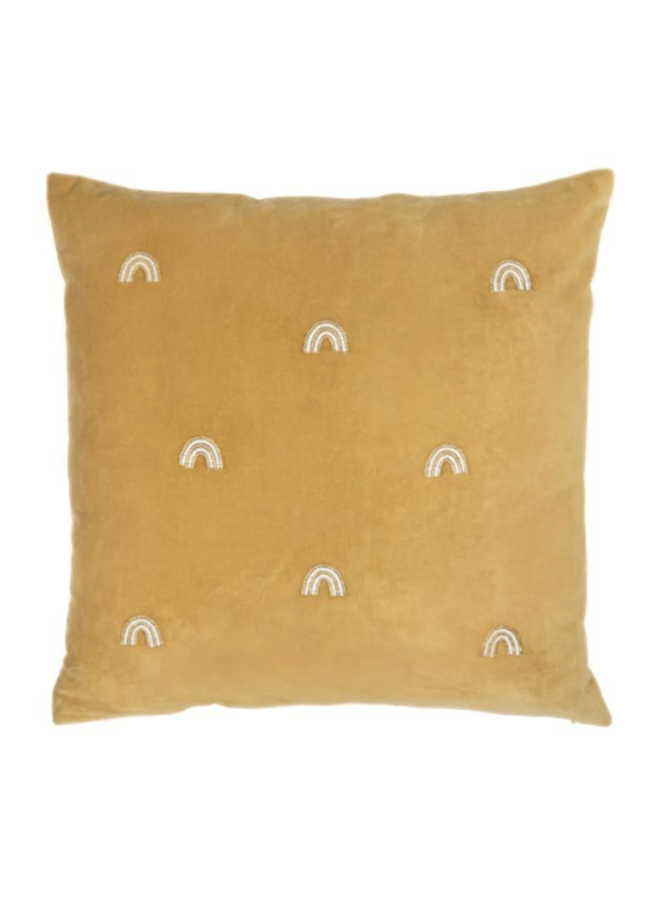 Velvet Cushion Rainbows Mustard - A la Collection