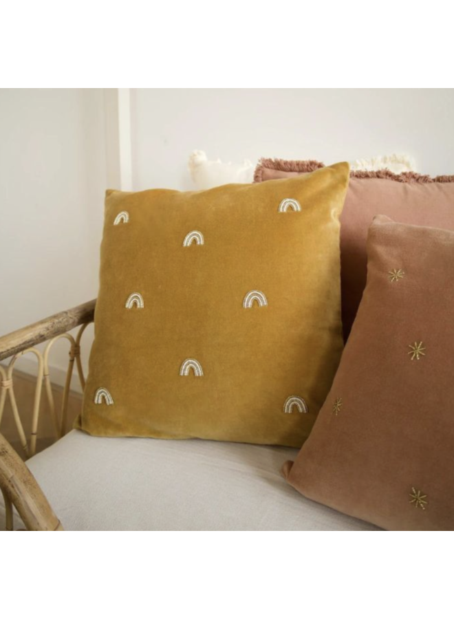 Velvet Cushion Rainbows Mustard - A la Collection