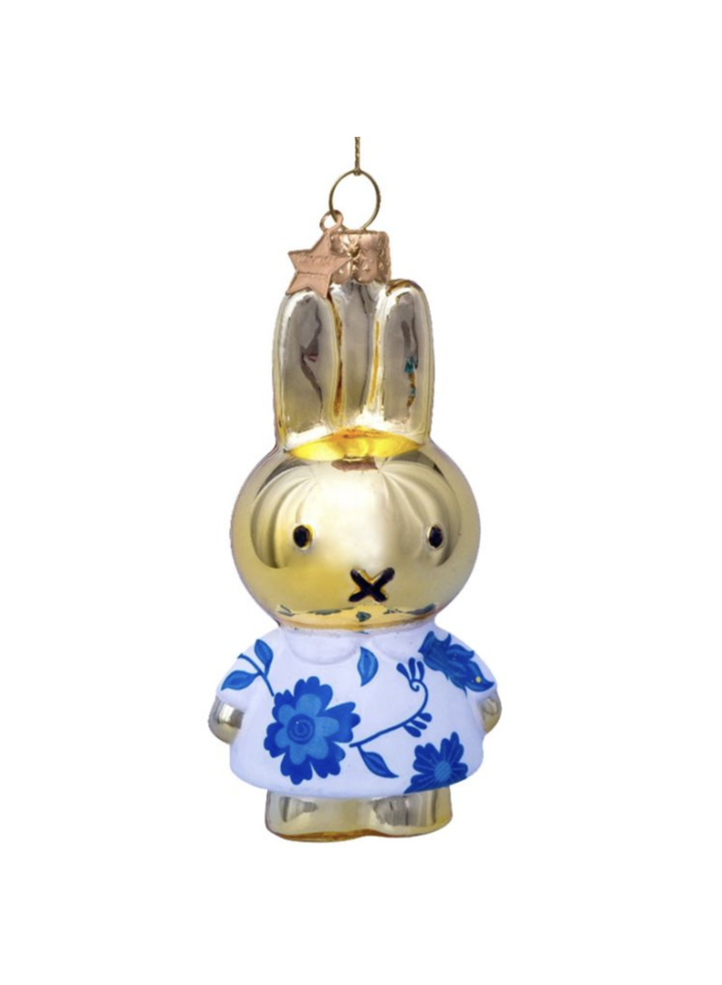 Ornament Glass Nijntje/ Miffy in Delft Blue dress with box - Vondels