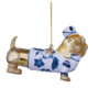Ornament Glass gold/ Delft Blue Dog with box - Vondels