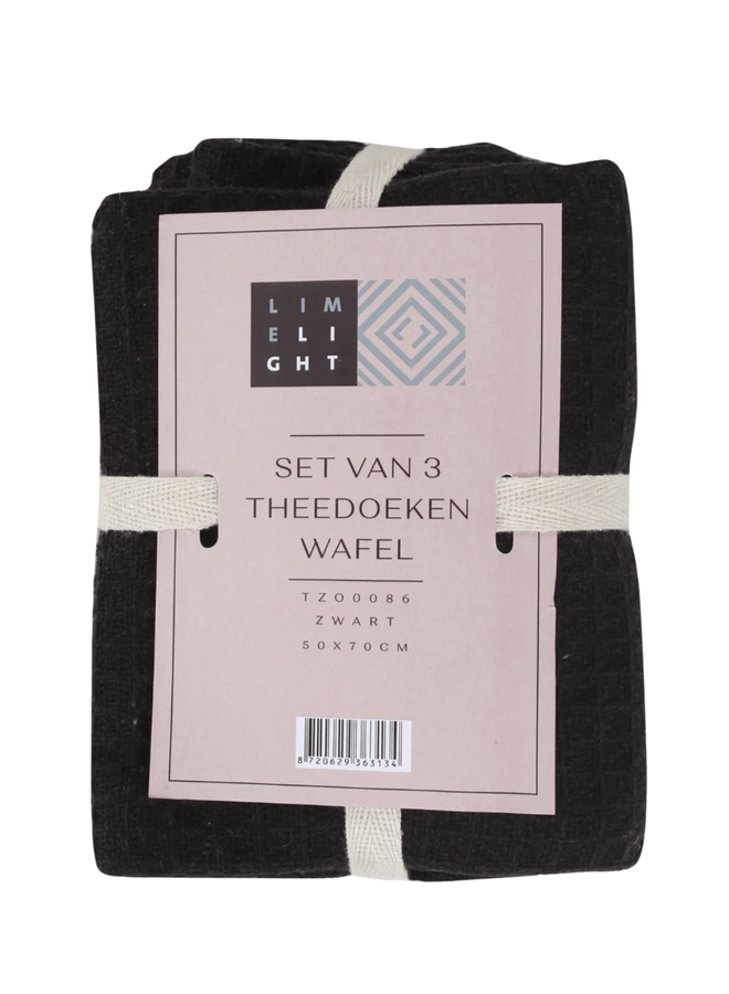 Theedoek  Set/ 3 zwart 50 x 70 cm.