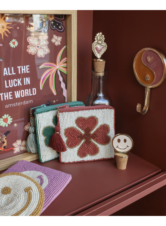 Square Wallet Lucky Clover Burgundy - All the Luck in the World
