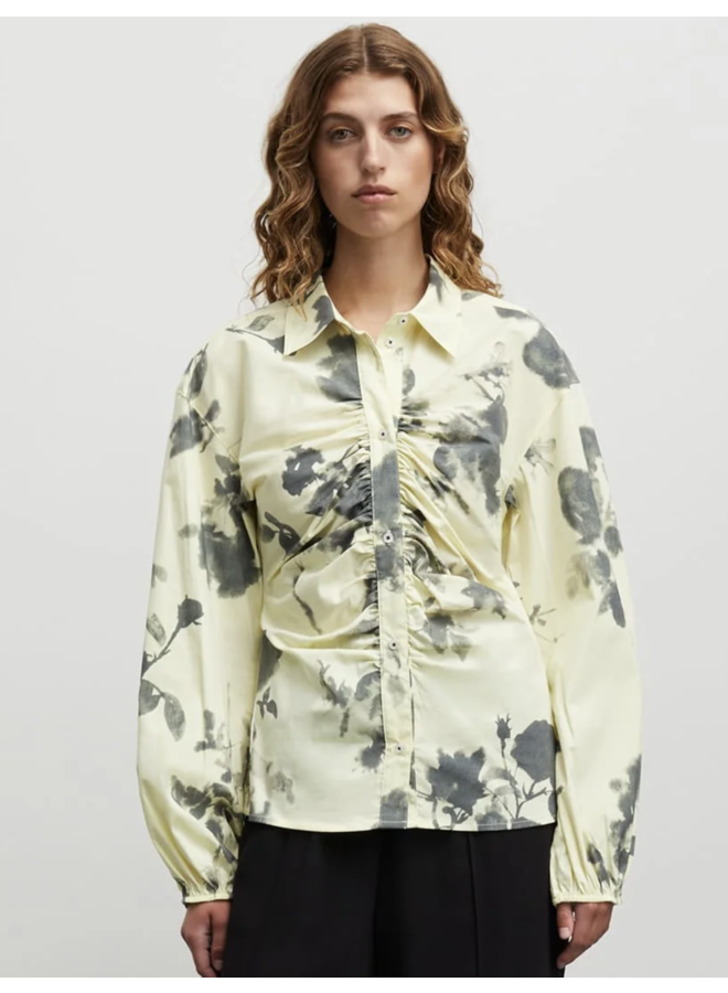 Poplinea Clara Shirt AOP Ink Flower AOP/Tender Yel Mads Norgaard