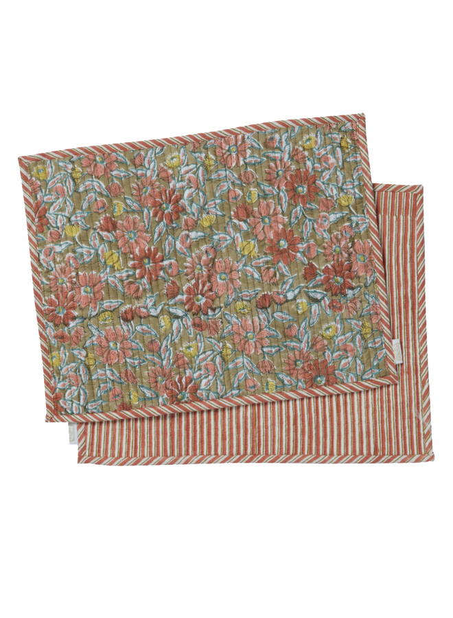 BDJ  Set Of 2 Table Mats with flowers Meera Bronze  Bonheur du Jour