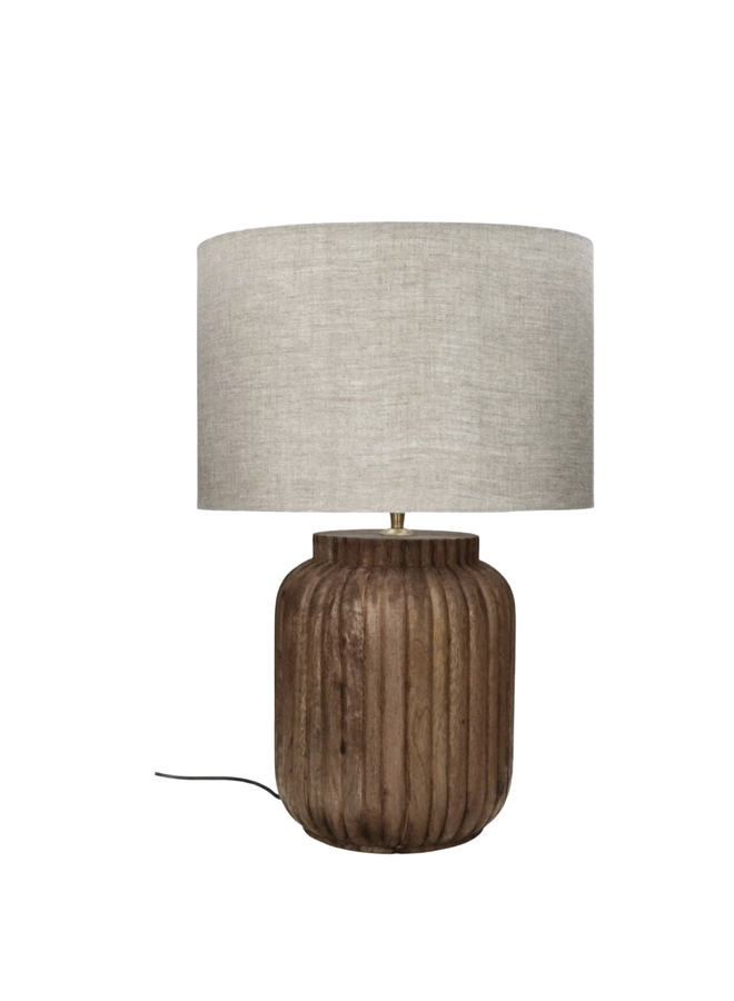 Lampedusa tafellamp mangohout met linnen kap DIA 25 x H 42 cm
