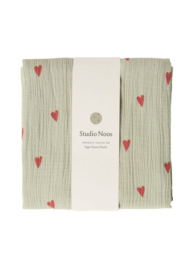 Studio Noos Sage Green Hearts Swaddle | 70x70 cm