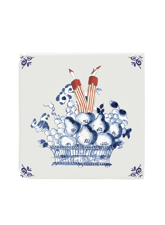 Wall Tile Collage Blue Fruit Basket with Legs