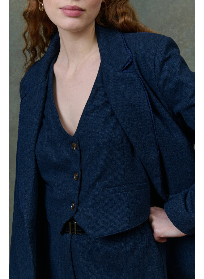 Waistcoat Franckie Herringbone Navy Dusk Chevron Louise Misha