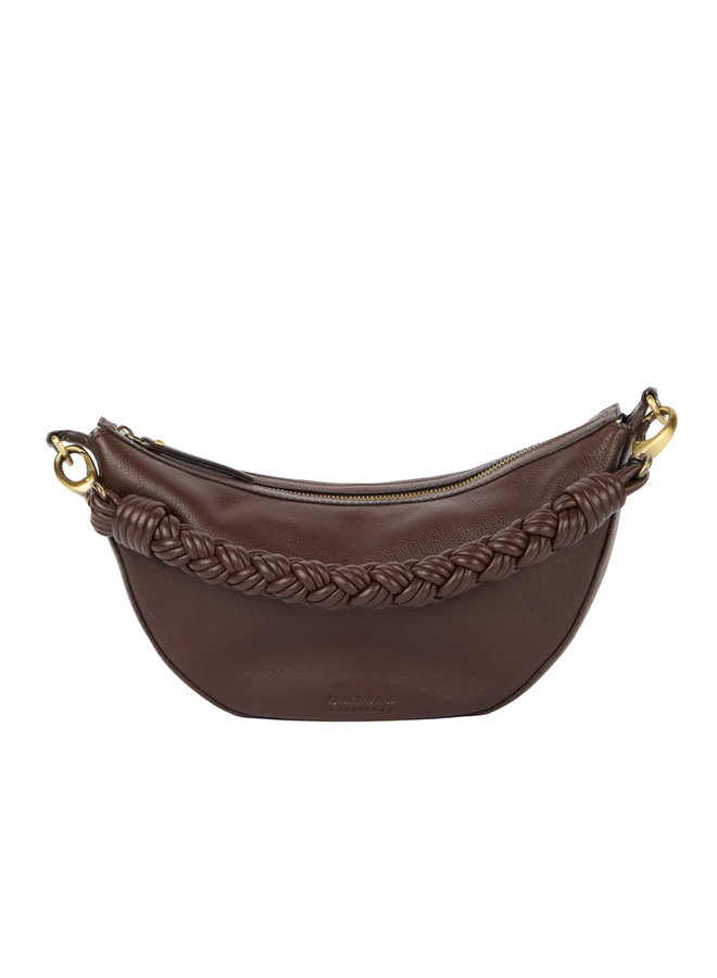 O My Bag Leo Midi Chocolate Twisted Handle Soft Grain Leather