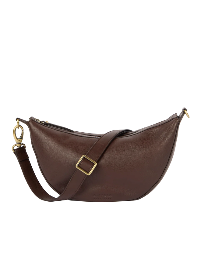 O My Bag Leo Midi Chocolate Twisted Handle Soft Grain Leather