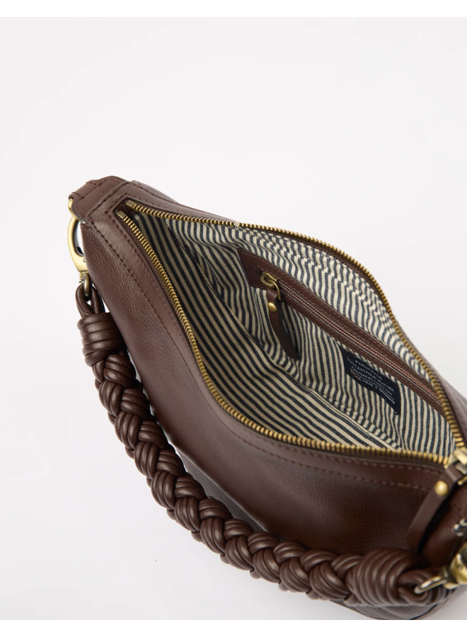 O My Bag Leo Midi Chocolate Twisted Handle Soft Grain Leather
