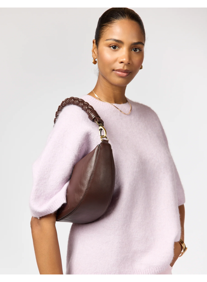 O My Bag Leo Midi Chocolate Twisted Handle Soft Grain Leather