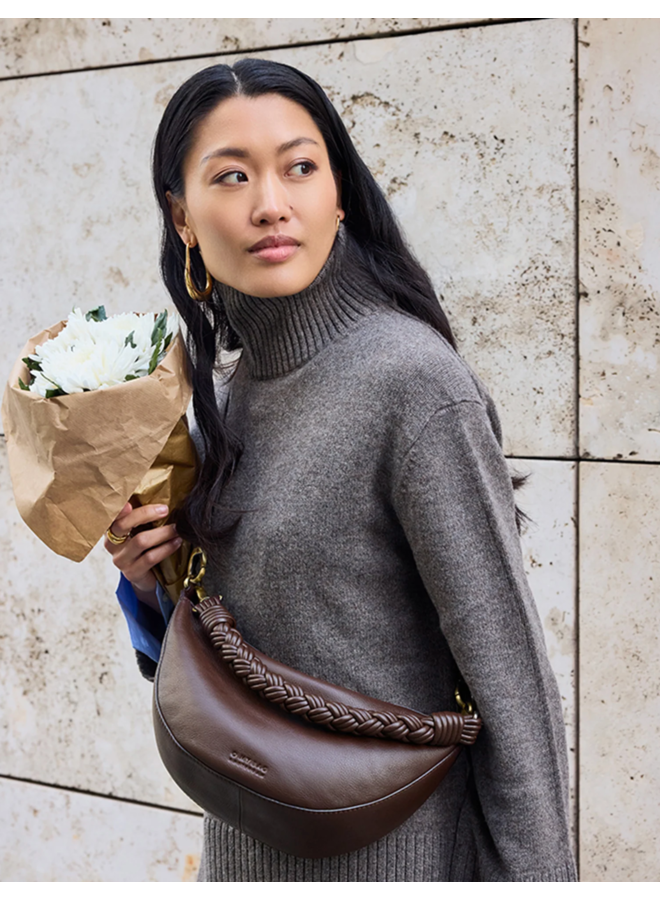 O My Bag Leo Midi Chocolate Twisted Handle Soft Grain Leather