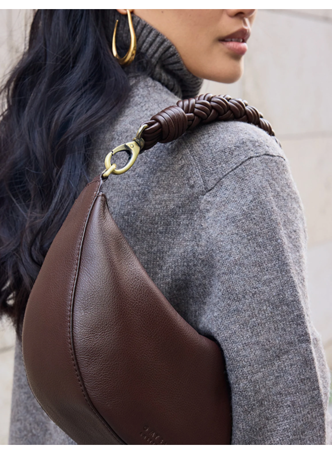 O My Bag Leo Midi Chocolate Twisted Handle Soft Grain Leather