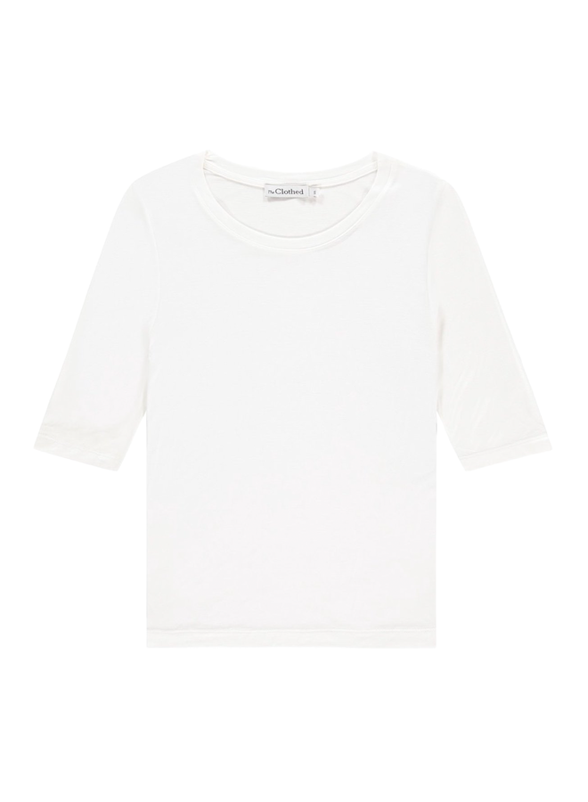 Dames t shirt Off white viscose ronde hals 1/2 mouw  CHICAGO