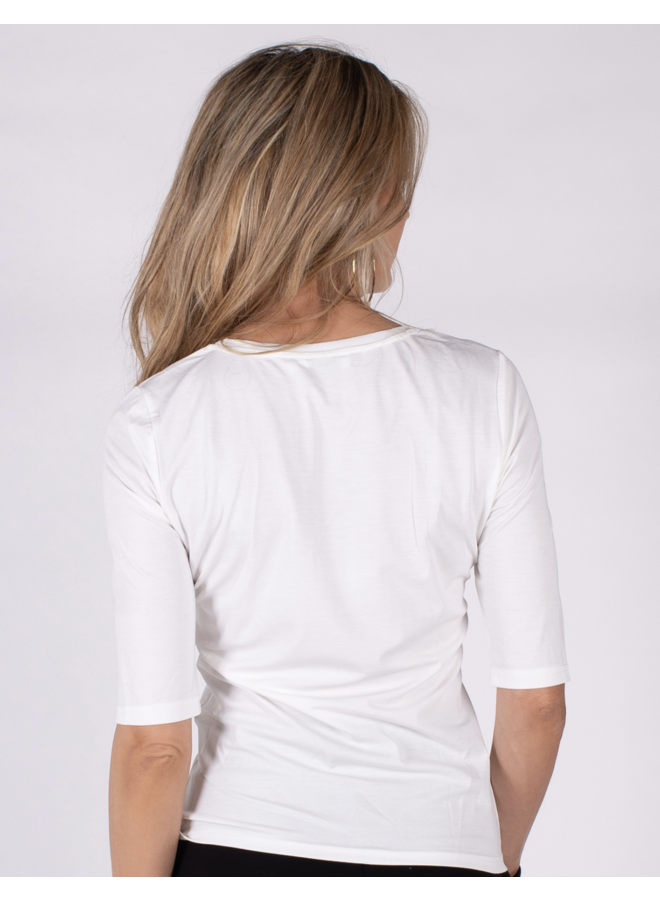 Dames t shirt Off white viscose ronde hals 1/2 mouw  CHICAGO