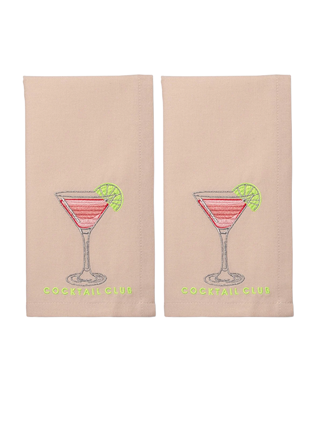 Embroidered napkins COCKTAIL CLUB beige 45cm pack of 2 Vondels
