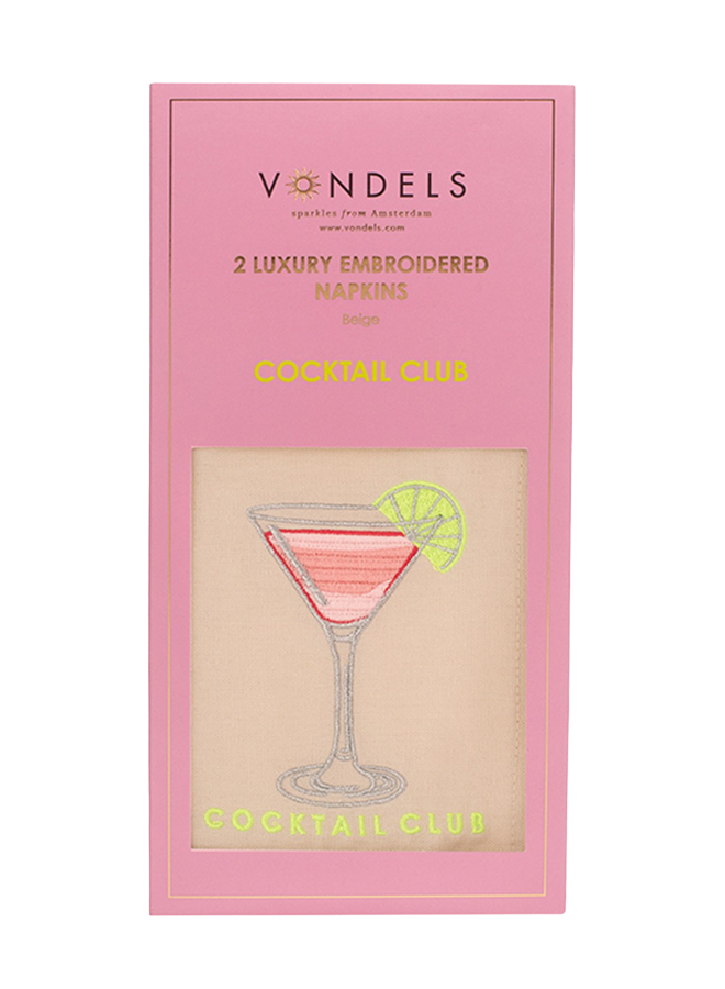 Embroidered napkins COCKTAIL CLUB beige 45cm pack of 2 Vondels