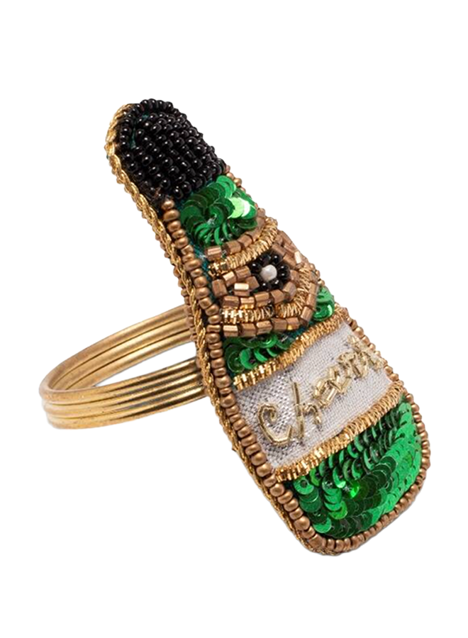 Napkin ring champagne bottle green H7cm Vondels