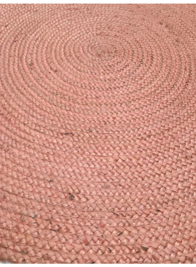 Vloerkleed gevlochten jute peach roze ø120cm