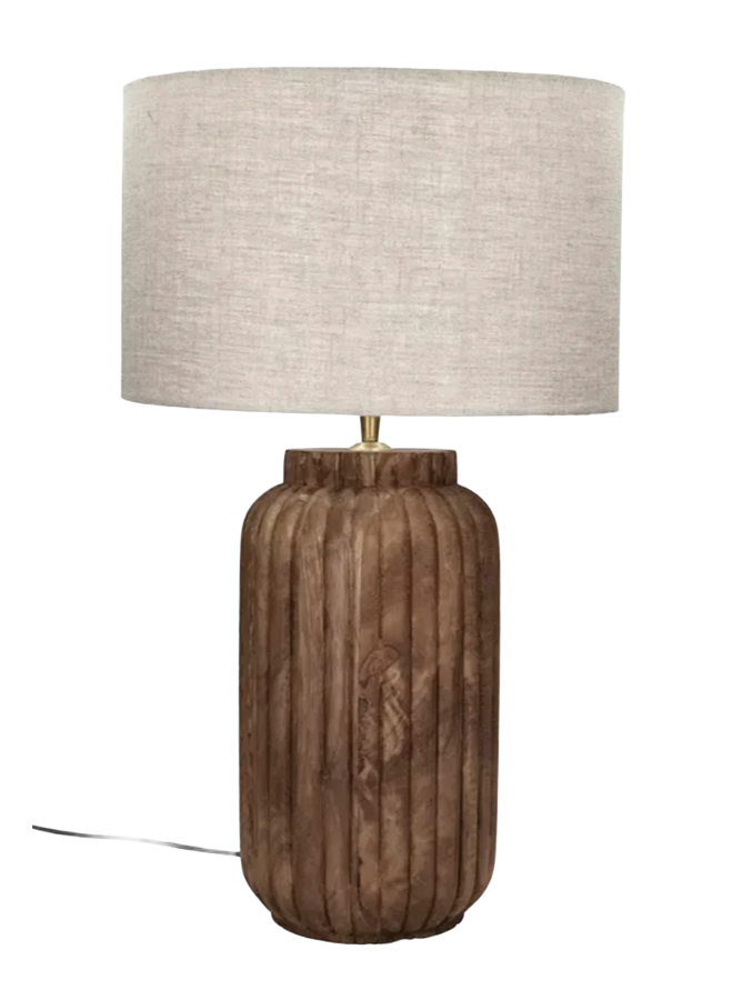 Lampedusa tafellamp mangohout met linnen kap DIA 35 x H 60 cm - bruin