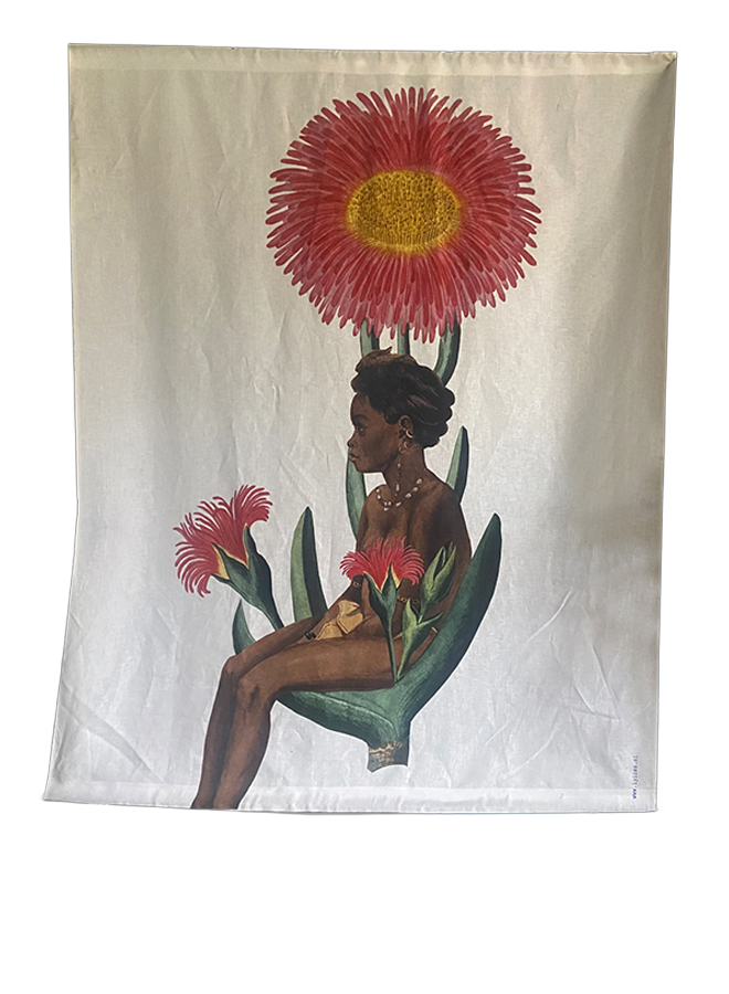 Linen Wall Hanging/Cloth Depicting Girl and Flower 150x185