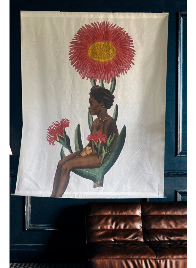 Linen Wall Hanging/Cloth Depicting Girl and Flower 150x185