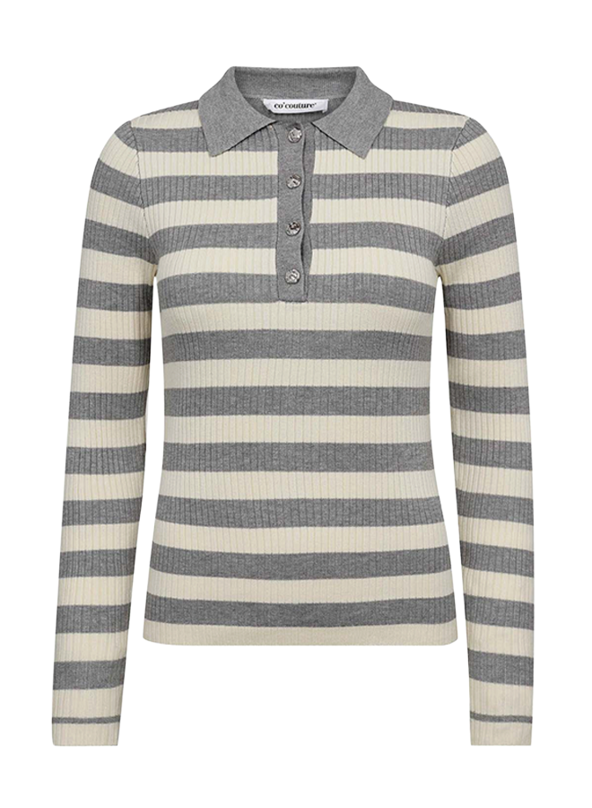 BonnyCC Stripe L/S Polo Knit Light Grey Co'Couture
