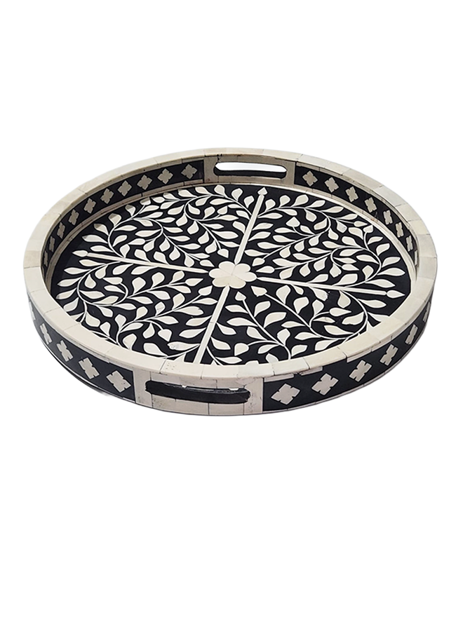 Floral bone inlay round tray