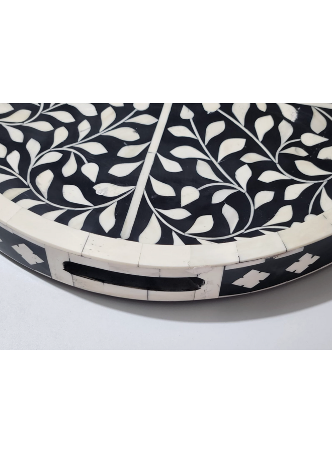 Floral bone inlay round tray