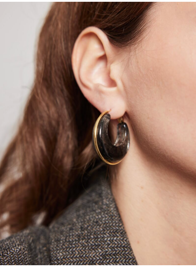 Ellen Beekmans Oorringen smokey black / goud (3.5cm)