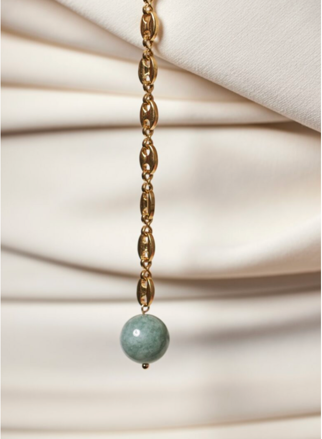 Ellen Beekmans Doorhaalketting met ovale opengewerkte schakels en gemstone