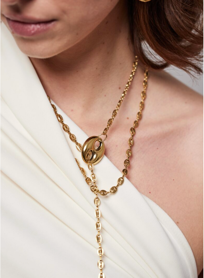 Ellen Beekmans Doorhaalketting met ovale opengewerkte schakels en gemstone