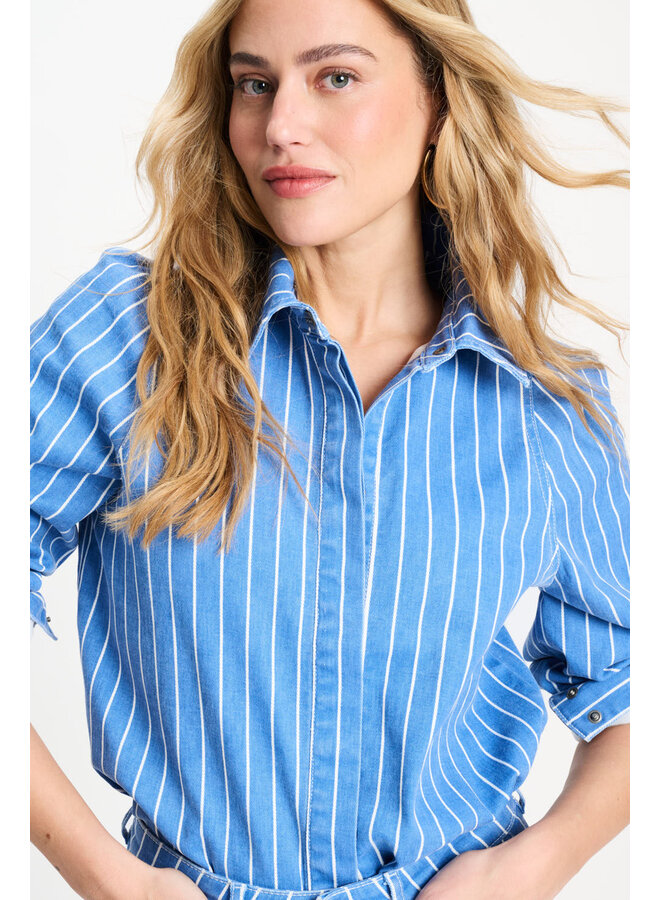 Pom Amsterdam BLOUSE Denim Stripes Blue