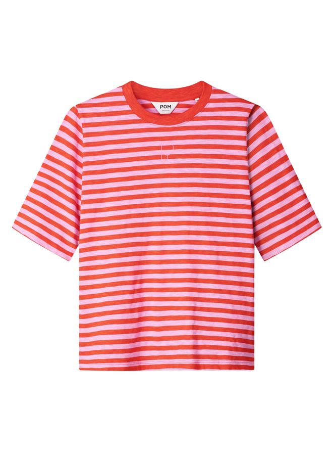 Pom Amsterdam TSHIRT - Stripe Orange Pink